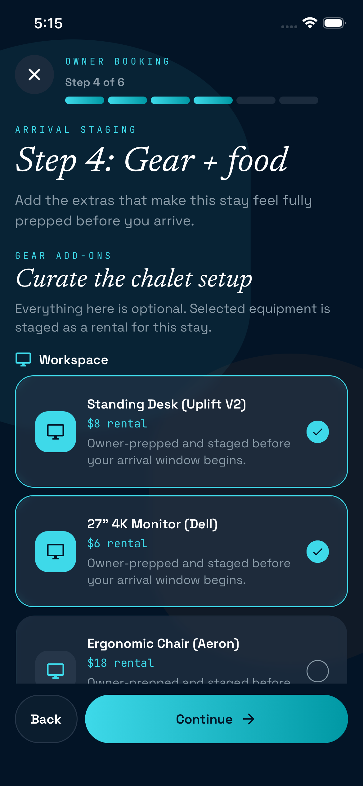 CoChalet iOS app · Gear · Arrival checklist